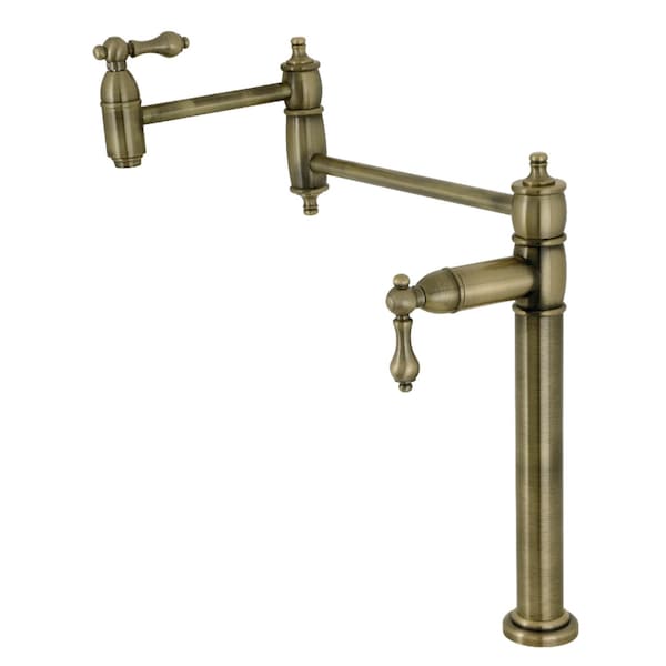 Deck Mount Pot Filler, Antique Brass